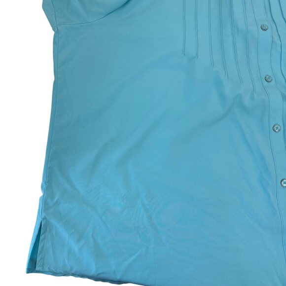 Southern Lady Women 3X Turquoise Button-Up Tunic Blouse Pintuck Front Side Slits - Picture 8 of 14